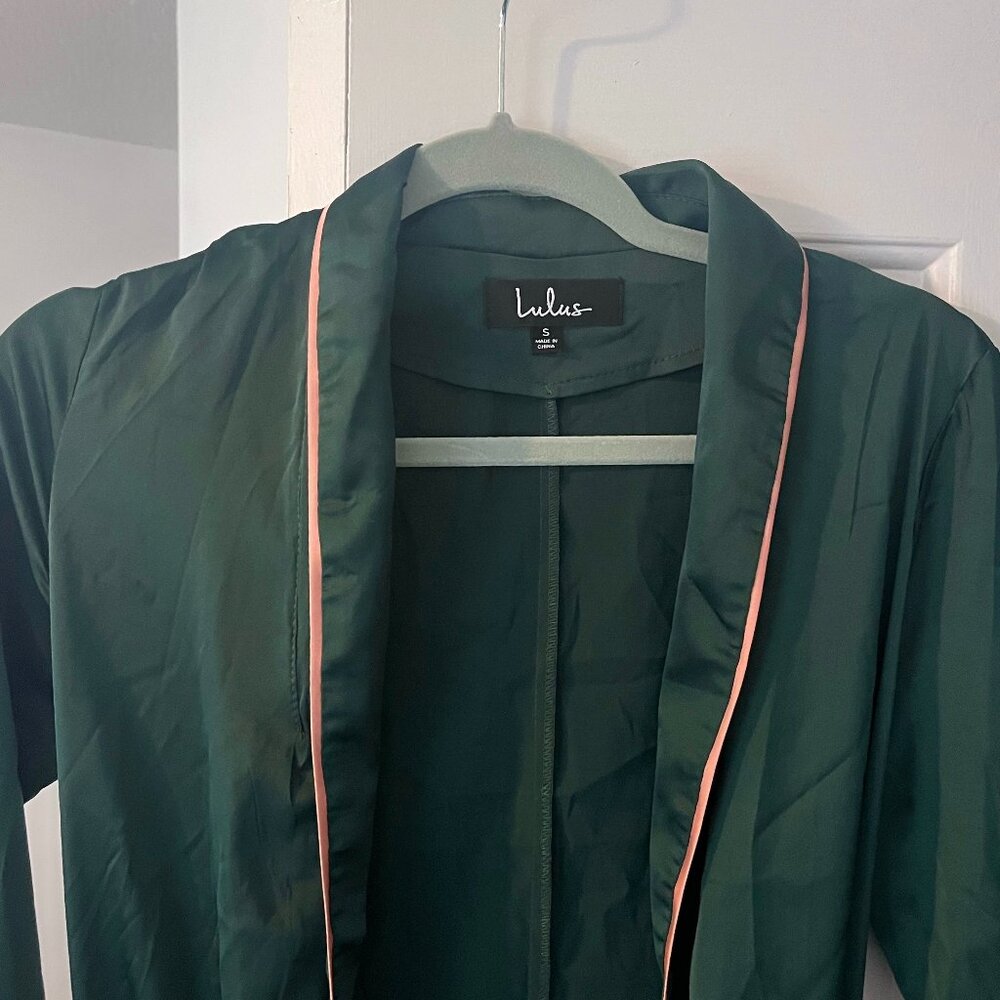 Lulus Forest Green Satin Robe - Picture 3 of 3